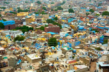 Mavi Şehir olarak da bilinen Jodhpur 'un hava manzarası Mehrangarh Kalesi, Jodhpur, Rajasthan, Hindistan