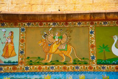 Mehrangarh Kalesi, Jodhpur, Hindistan 'da renkli Hint duvar resmi.