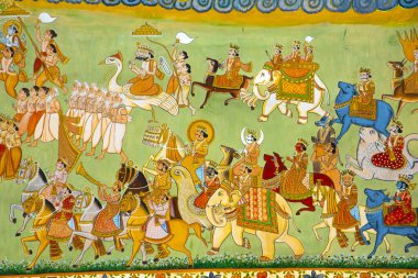 Mehrangarh Kalesi, Jodhpur, Hindistan 'da renkli Hint duvar resmi.