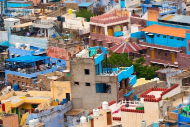Mavi Şehir olarak da bilinen Jodhpur 'un hava manzarası Mehrangarh Kalesi, Jodhpur, Rajasthan, Hindistan