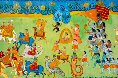 Mehrangarh Kalesi, Jodhpur, Hindistan 'da renkli Hint duvar resmi.