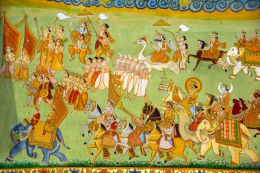 Mehrangarh Kalesi, Jodhpur, Hindistan 'da renkli Hint duvar resmi.