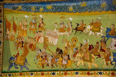 Mehrangarh Kalesi, Jodhpur, Hindistan 'da renkli Hint duvar resmi.