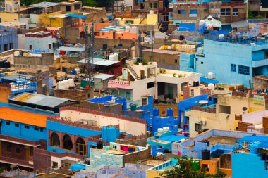 Mavi Şehir olarak da bilinen Jodhpur 'un hava manzarası Mehrangarh Kalesi, Jodhpur, Rajasthan, Hindistan