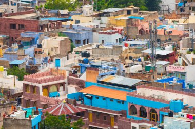 Mavi Şehir olarak da bilinen Jodhpur 'un hava manzarası Mehrangarh Kalesi, Jodhpur, Rajasthan, Hindistan