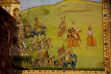 Mehrangarh Kalesi, Jodhpur, Hindistan 'da renkli Hint duvar resmi.