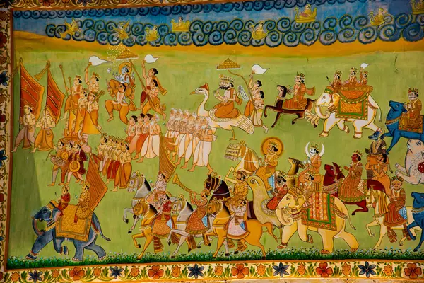 Mehrangarh Kalesi, Jodhpur, Hindistan 'da renkli Hint duvar resmi.