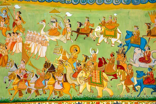 Mehrangarh Kalesi, Jodhpur, Hindistan 'da renkli Hint duvar resmi.