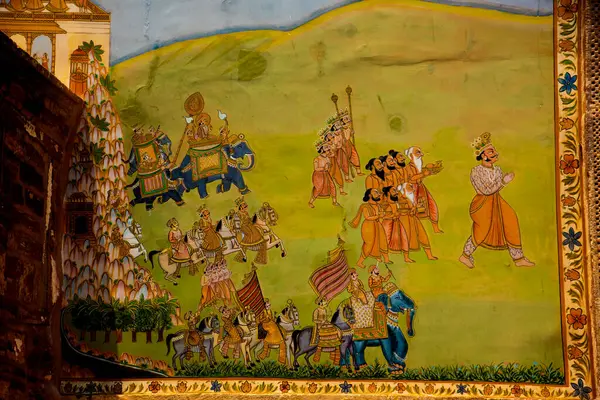 Mehrangarh Kalesi, Jodhpur, Hindistan 'da renkli Hint duvar resmi.