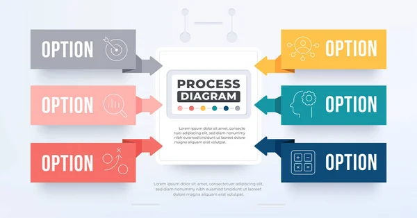 Process Diagram Infographic Template Point Center — Vector de stock