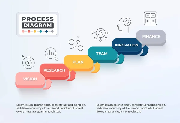 Process Diagram Infographic Business Icon Step Goal Concept — стоковый вектор