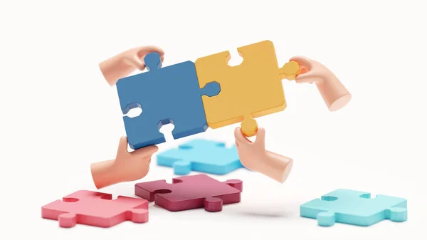 Jigsaw Puzzle Nápad Vykreslování Ruční Držení Puzzle Konceptu Business Connect — Stock fotografie