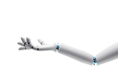 Yapay zeka konsepti. Robot el 3D render, Tech, yaşam ve makine arasındaki bağlantı.