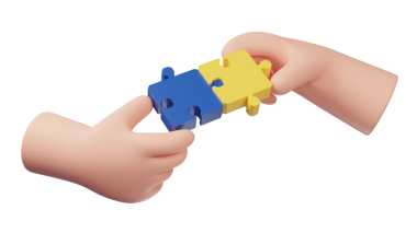 Üç boyutlu yapboz parçaları. Yapboz parçalarını tutan. Takım çalışmasının sembolü. İş çözümleri, başarı ve strateji kavramı.