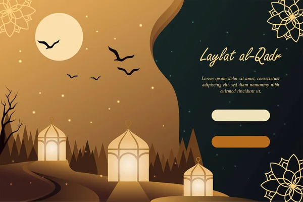 Müslümanların kutsal Ramazan ayı ziyafeti Laylat al Qadr. Selamlama veya davet kartı, afiş, el ilanı, poster tasarımı, web sitesi için vektör illüstrasyon şablonu.