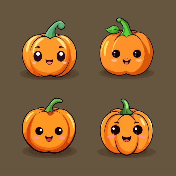 Set Von Halloween Kürbissen Mit Lächelnden Gesichtern Vektor Flach Illustration lizenzfreie Stockillustrationen