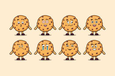Kawaii Bisküvi çizgi film karakterini farklı ifadelerle çizgi film yüz çizimleri ile ayarla