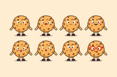 Kawaii Bisküvi çizgi film karakterini farklı ifadelerle çizgi film yüz çizimleri ile ayarla