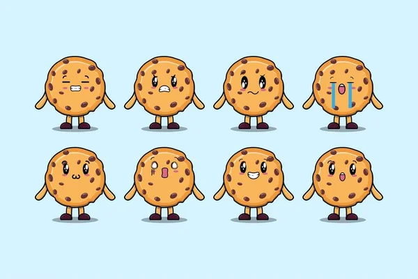 Stel Kawaii Biscuits Stripfiguur Met Verschillende Uitdrukkingen Cartoon Gezicht Vector — Stockvector