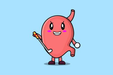 Güzel bir çizgi film. Mide karakteri konsept düz çizgi film stili illüstrasyonunda golf oynuyor.