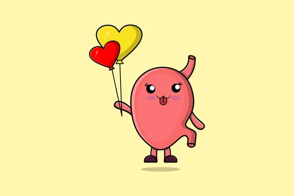 Desenhos Animados Bonitos Estômago Flutuando Com Amor Balão Desenho Animado —  Vetores de Stock
