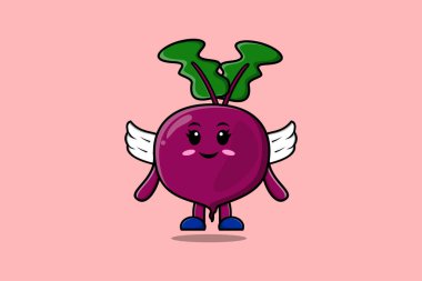 Modern tarz tasarım illüstrasyonunda kanat takan şirin bir pancar karakteri.