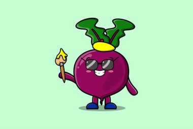 Şirin bir çizgi film karakteri. Pancar ressamı. Şapkası ve güzel bir tasarım için fırçası var.