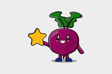 Şirin bir çizgi film karakteri, sevimli modern tasarım illüstrasyonunda büyük bir altın yıldız tutuyor.