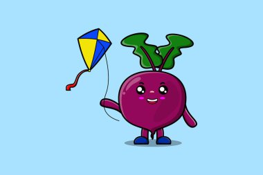 Uçurtma yüzen karikatür pancar karakteri çizgi film ikonu çizimi