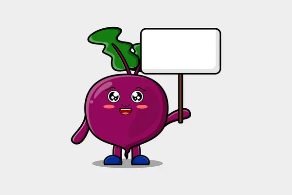 stock vector Cute cartoon Beetroot character holding blank board in vector flat cartoon style illustration