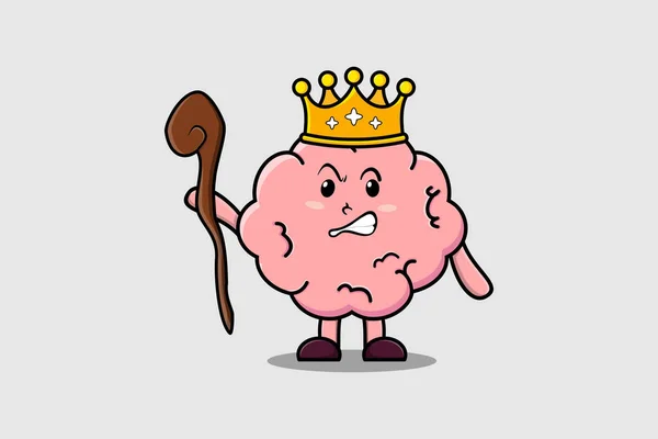 Cute Kartun Brain Maskot Sebagai Raja Bijaksana Dengan Mahkota Emas - Stok Vektor