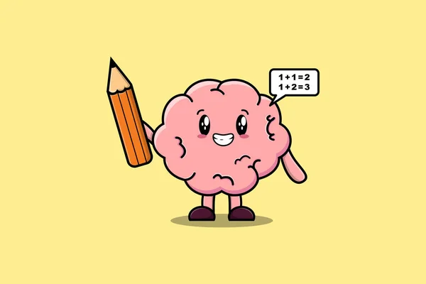Mózg Cute Kreskówki Sprytny Student Ołówkiem Styl Projektowania Płaskim Nowoczesnym — Wektor stockowy