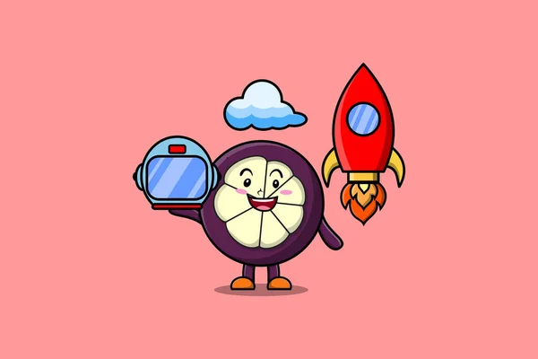 Carino Personaggio Del Cartone Animato Della Mascotte Mangostano Come Astronauta — Vettoriale Stock