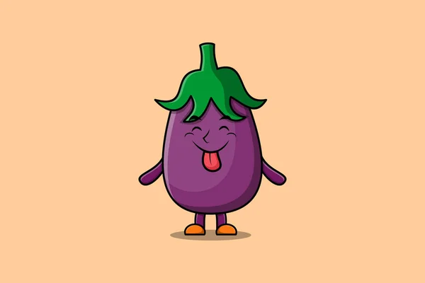 Aranyos Rajzfilm Eggplant Karakter Villogó Kifejezés Modern Aranyos Stílus Illusztráció — Stock Vector