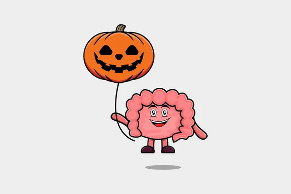 Mignon Dessin Animé Intestin Flottant Avec Ballon Halloween Citrouille Illustration — Image vectorielle