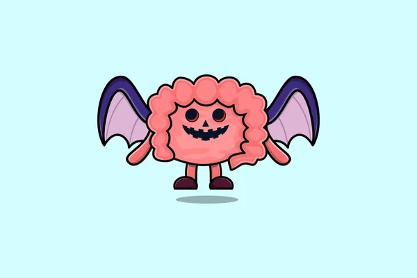 Nettes Maskottchen Cartoon Darm Charakter Scary Fledermäuse Kürbis Halloween Illustration — Stockvektor