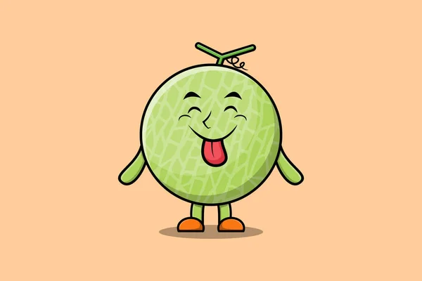 Bonito Desenho Animado Melon Personagem Com Expressão Chamativa Ilustração Estilo — Vetor de Stock
