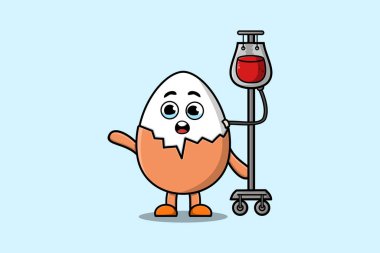 Cute cartoon illustration of Boiled egg having blood transfusion with cute modern style deign