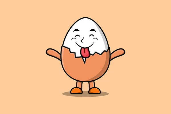 Carino Cartone Animato Personaggio Uovo Sodo Con Espressione Appariscente Stile — Vettoriale Stock