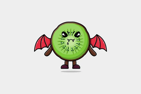 Carino Personaggio Della Mascotte Del Fumetto Kiwi Frutta Come Dracula — Vettoriale Stock