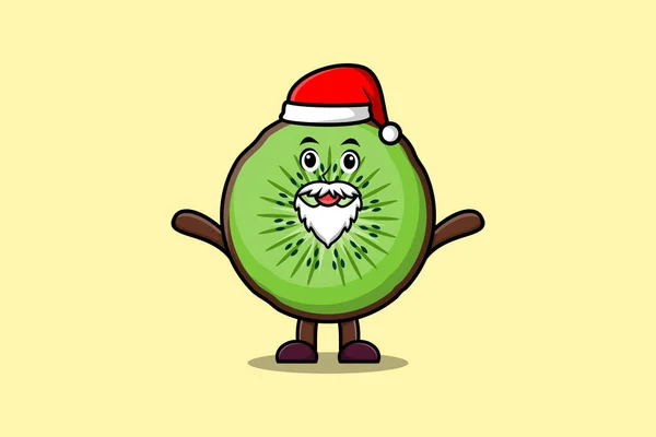 Cute Cartoon Mascot Character Kiwi Fruit Santa Claus Character Christmas — Stock Vector