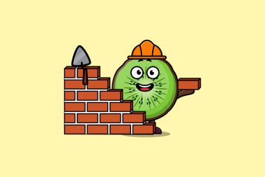 Düz modern stil tasarımında mason karakter olarak Kiwi meyvesi tatlı çizgi film