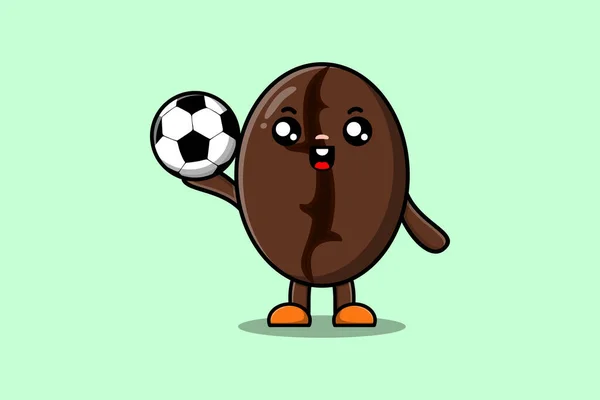Desenhos Animados Bonitos Personagem Grãos Café Jogando Futebol Ilustração Estilo — Vetor de Stock