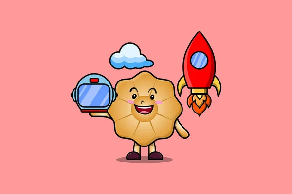 Carino Personaggio Dei Cartoni Animati Della Mascotte Cookie Come Astronauta — Vettoriale Stock