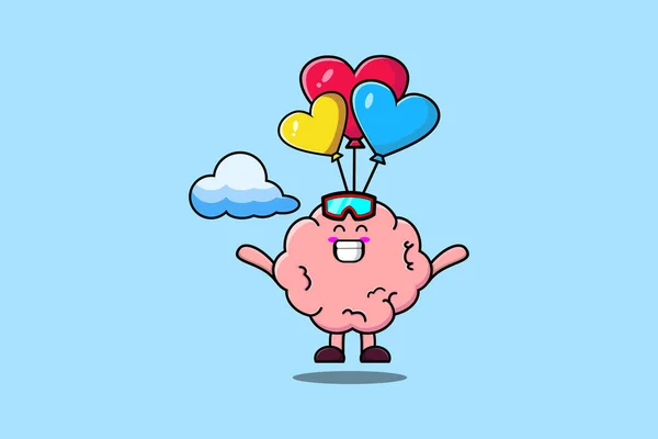 Netter Cartoon Brain Maskottchen Ist Fallschirmspringen Mit Ballon Und Glückliche — Stockvektor