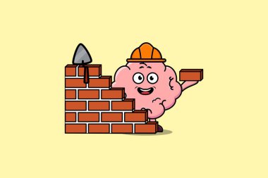 Düz modern stil tasarımında mason karakteri canlandıran şirin bir çizgi film.