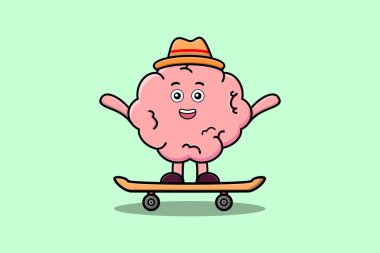 Kaykayın üzerinde çizgi film vektör çizim tarzıyla duran şirin çizgi film Beyin