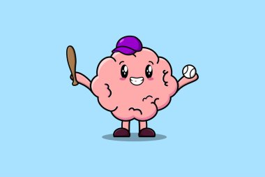 Modern stil tasarımında beysbol oynayan şirin bir çizgi film karakteri.