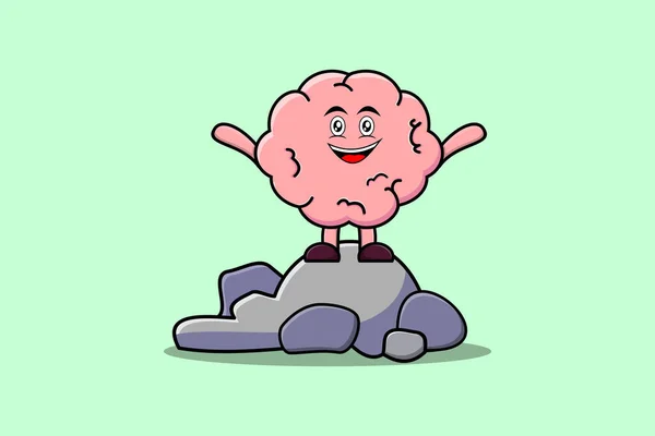 Carino Personaggio Cervello Cartone Animato Piedi Pietra Vettore Illustrazione Stile — Vettoriale Stock