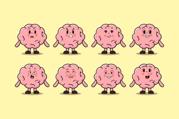 Conjunto Kawaii Cérebro Personagem Cartoon Com Expressões Diferentes Desenhos Animados — Vetor de Stock
